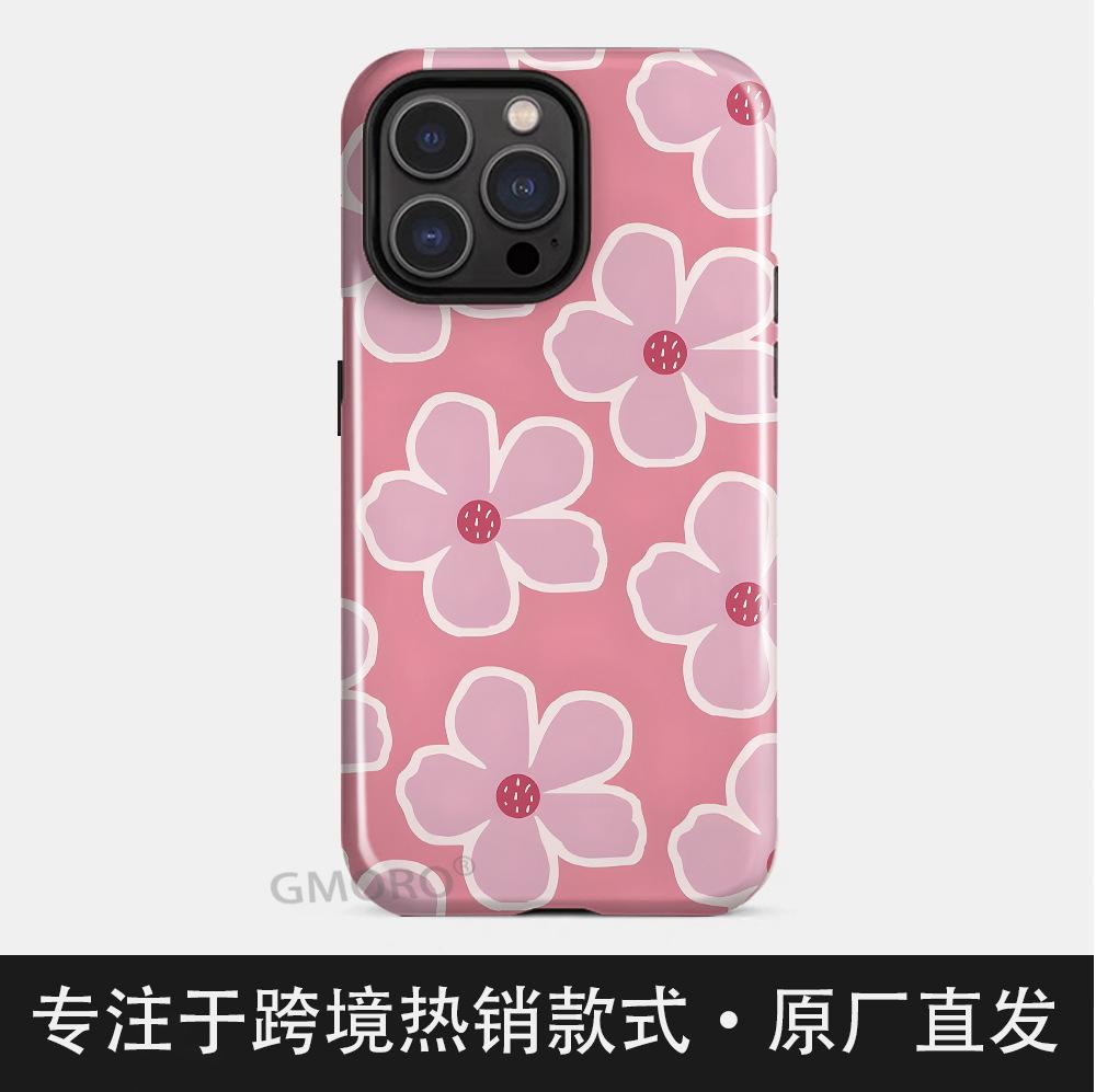 Hot-selling Pink Flower for iPhone16/15 Mobile Phone Case Apple 17promax 2-in-1 Film