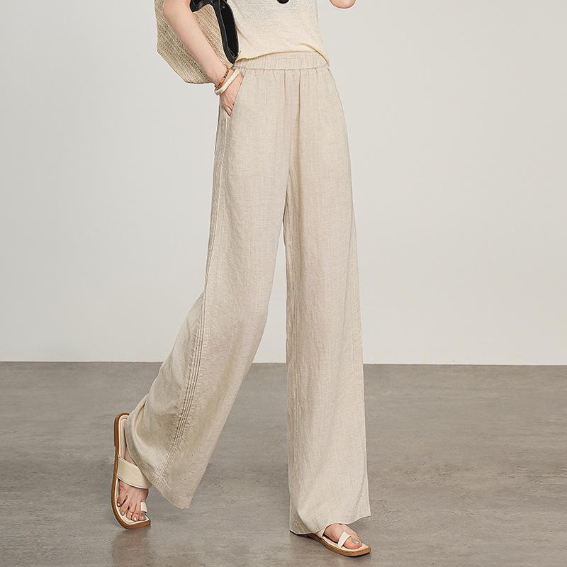 Women's 2026 Fresh Tencel-Linen Wide-Leg Pants: Chic, Versatile, Breathable, Elastic Waist, Slimming, Casual.
