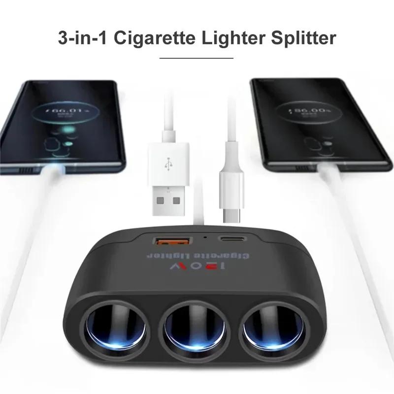 Dual USB 3 in 1 Socket 120W Car Cigarette Lighter Splitter 12V 24V Fast Charger Plug Phone Power Adapter for Car DVR GPS Dashcam
