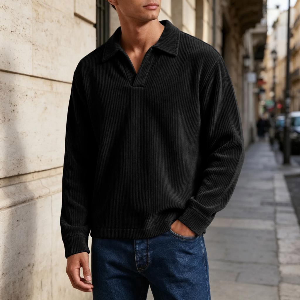 Men's Retro Corduroy Long Sleeve Shirt with Lapel Collar for Casual Everyday Wear
