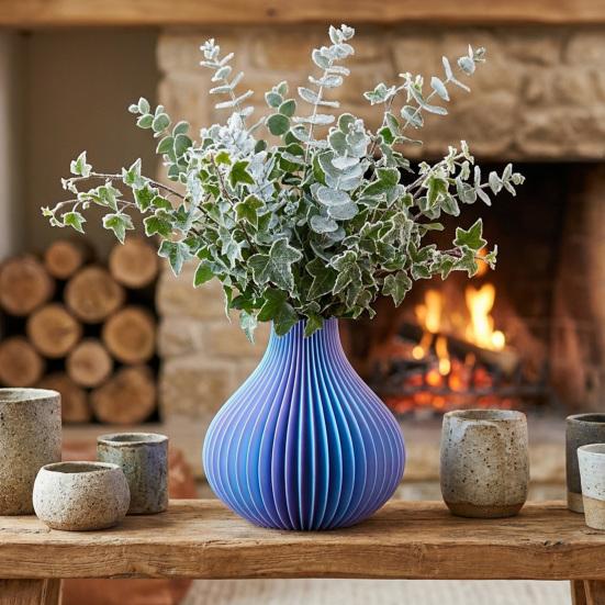 3D Printed Vase Modern Flowers Vase Decorative Vertical Textured Flower Vase for Dried & Fresh Flowers Farmhouse Coffee Table Kitchen Centerpieces
