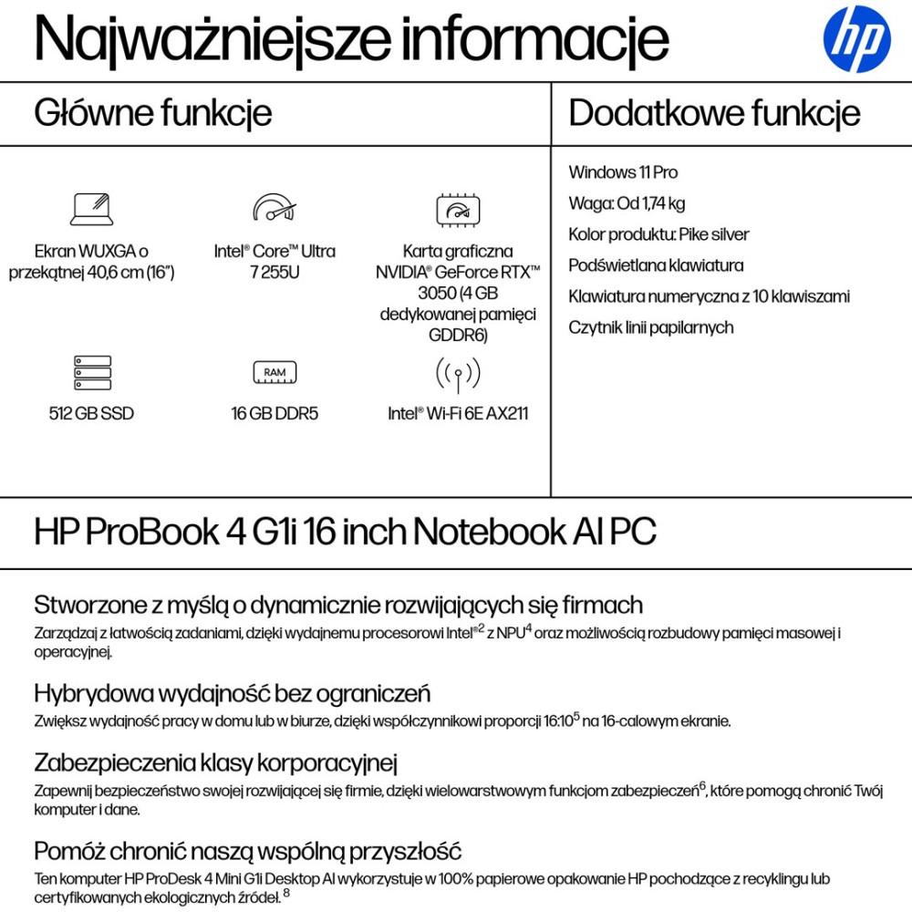 HP ProBook 4 G1i U7 255U 16 16GB 512 Arc W11P