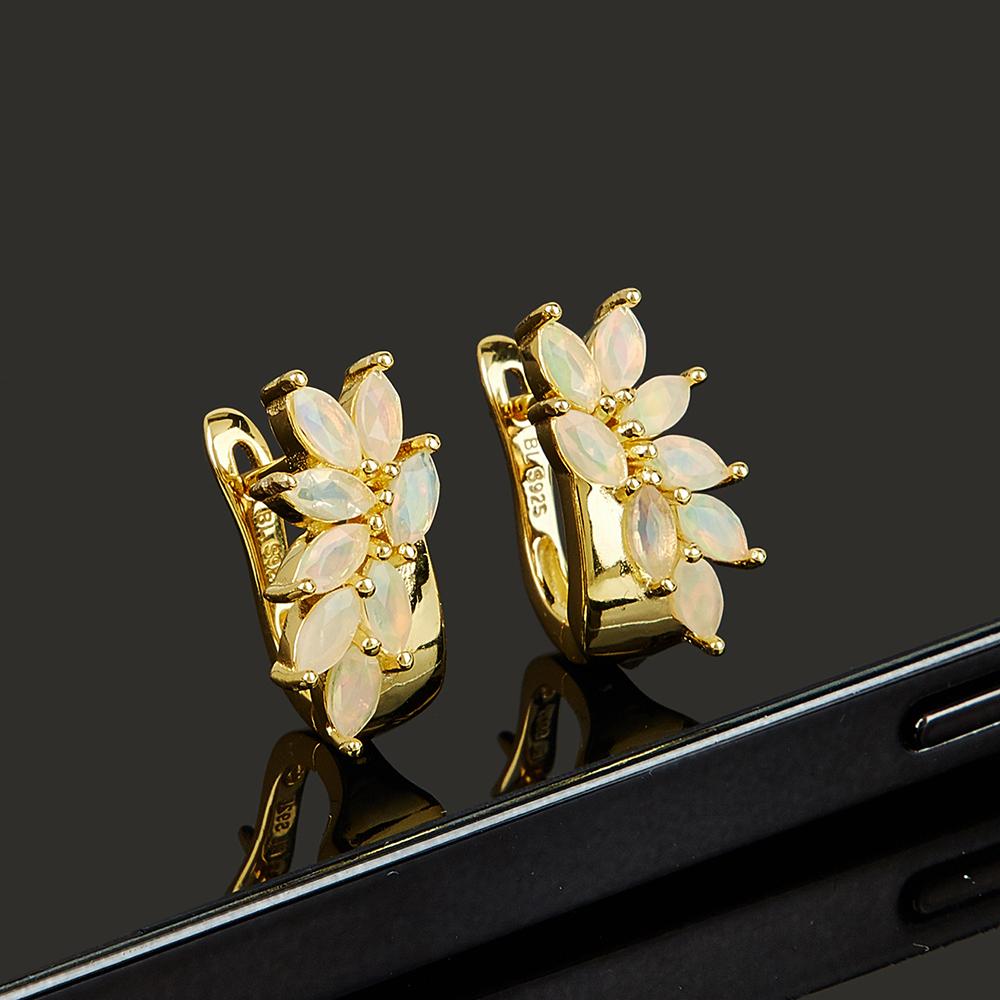New Bamboo leaf shape design natural Opal Ring Earrings jewelry set fine jewelry for women's anniversary banquet wear