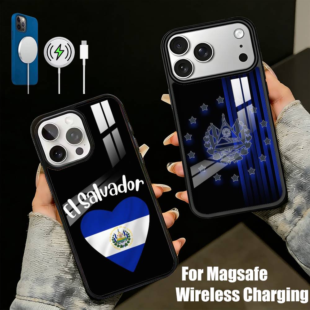 El S-Salvador Flag Phone Case For iPhone17,16,15,14,13 Plus,Pro Max Magnetic For Magsafe Wireless Charging