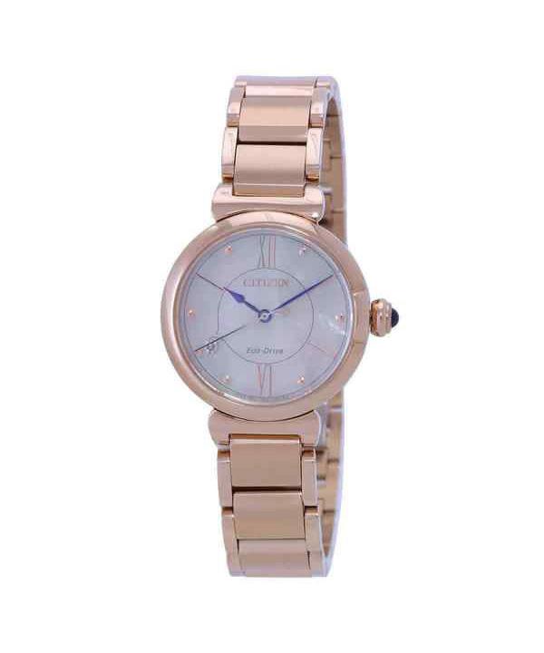 Citizen Montre pour femme L Series avec accents de diamants en acier inoxydable or rose et cadran en nacre Eco-Drive EM1073-85Y