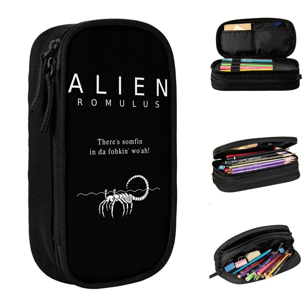 Alien Romulus Print Xenomorph Pencil Case Pencilcases Pen Holder Student Big Capacity Bag School Supplies Cosmetic Accessories