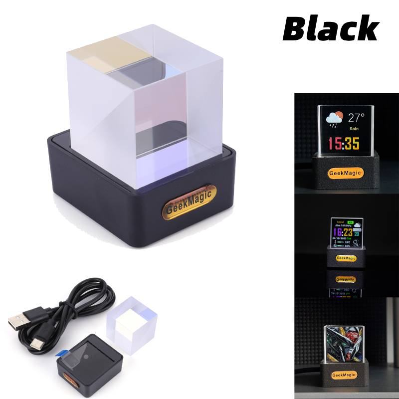 GeekMagic GIFTV Crystal Cube Holographic Mini Electric Digital Clock Desktop Smart Weather Station DIY Animations Photo Display