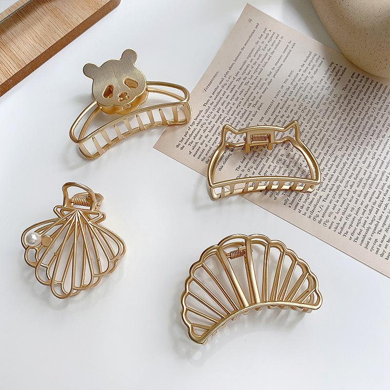 New Women Elegant Gold Hollow Geometric Metal Hair Claw Vintage Crab Hair Clips Headband Hairpin Fashion Hair Accessories