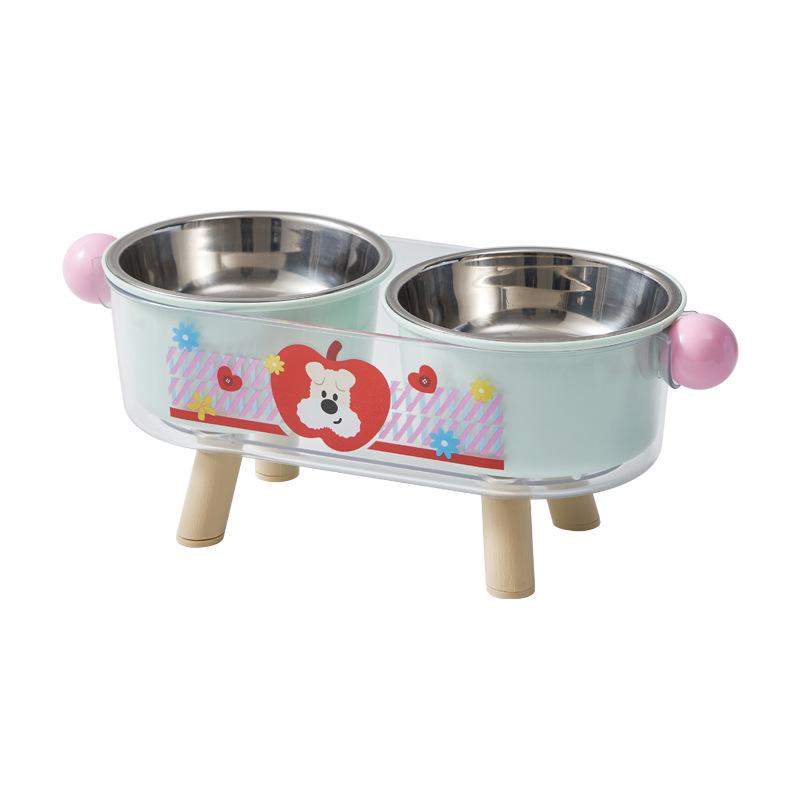 Stainless Steel Elevated Anti-Slip Double Pet Bowl with Cervical Protection