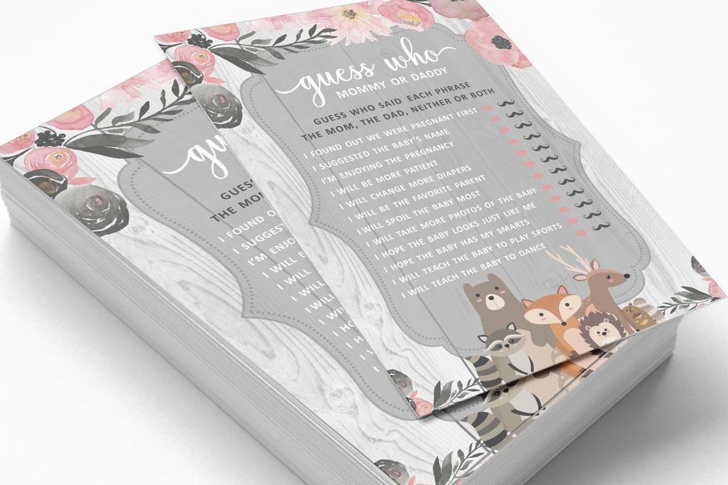 Inkdotpot Who Said It Game Mommy Or Daddy 50 Sheet Fun Baby Shower Game Gender Neutral Floral & Animals Party Supply
