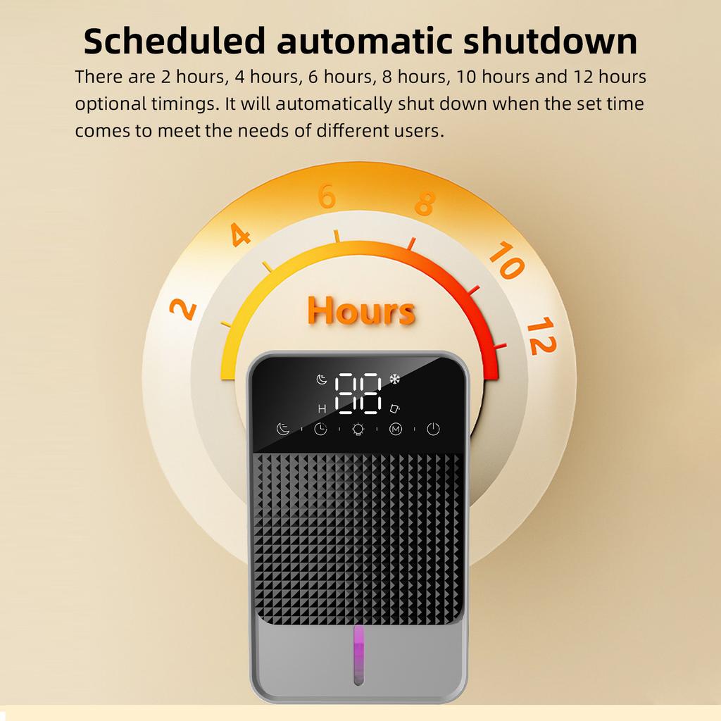 Deshumidificador Pequeño con Pantalla Táctil Digital Función de Descongelación Automática 2 Velocidades de Deshumidificación 6 Ajustes de Temporización Recordatorio de Tanque Lleno