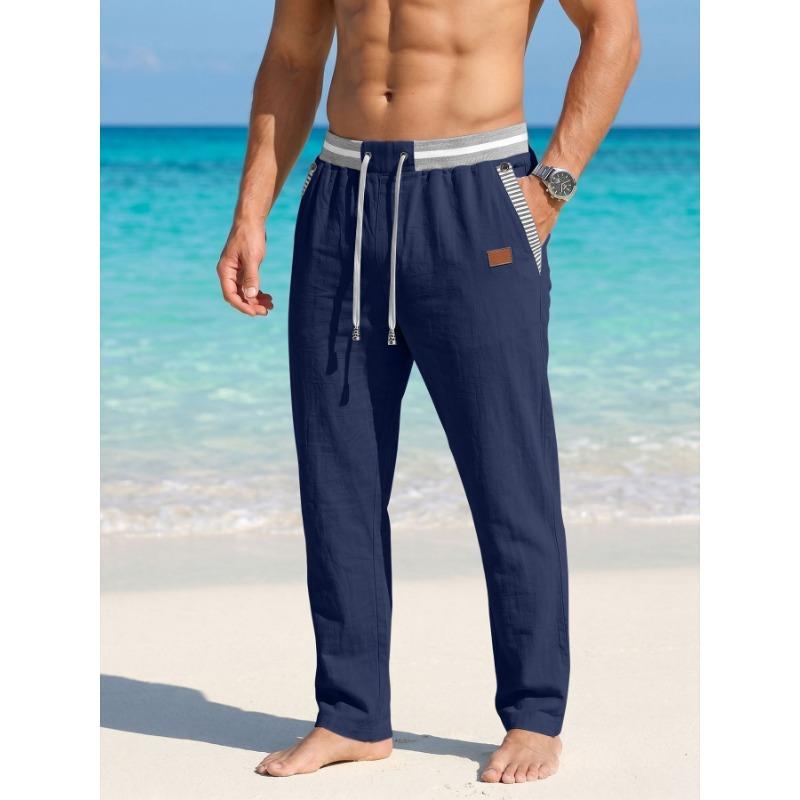 Men S Linen Straight Leg Striped Casual Quick Dry Long Pants