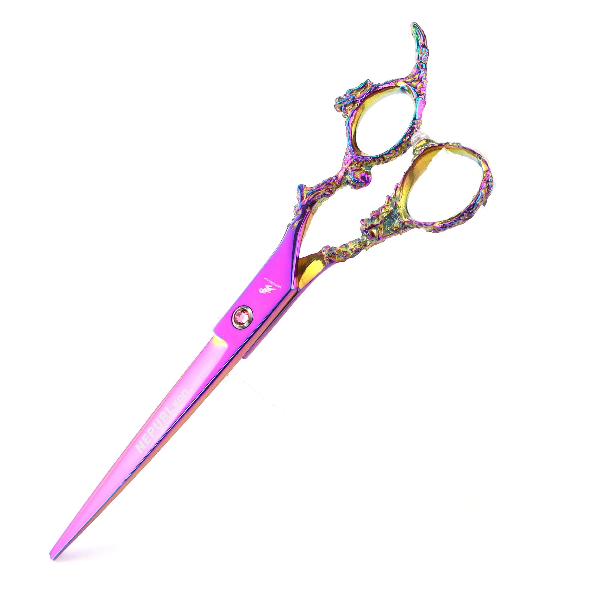 7.0 Inch Colored Dragon Handle Pet Scissors, Hair Scissors, Hair Tools, Thin Cutting, Hair Scissors 7.0inch colorful dragon handle flat scissors