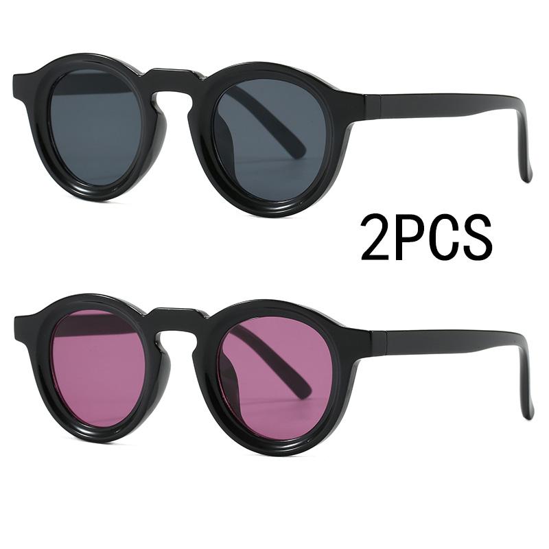2PCS Simple Fashion Round Sunglasses Women Men Vintage Trend Luxury Sun Glasses Leisure Commute Male Female Glasses UV400