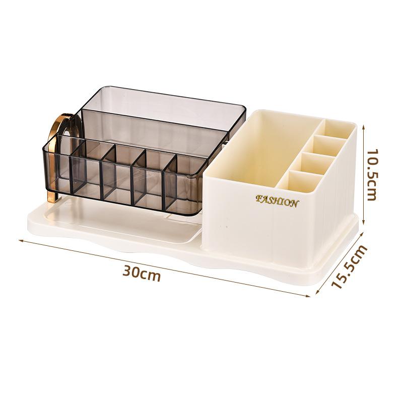 

Luxury Cosmetic Organizer Makeup Storage Box Desktop Dressing Table Perfume Lipstick Makeup Brush Grids Rotating Storage Rack білий