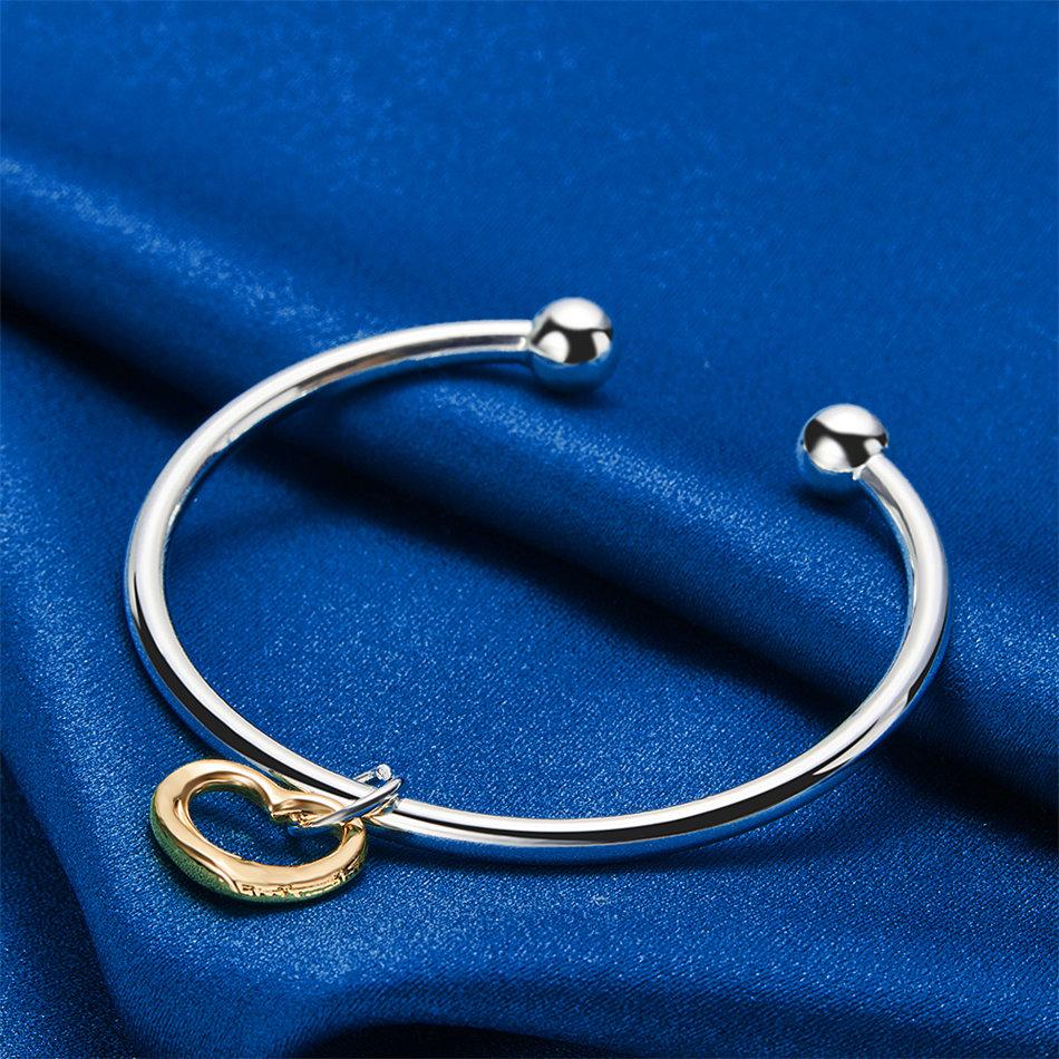 Luxurious 925 sterling silver exquisite gold heart-shaped open bracelet for women's fashion parties, wedding jewelry