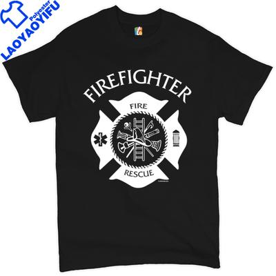 Retired Firefighter Badge T-shirt Fire and Rescue Fire Department Men's Tee Polyester Camiseta Short Sleeved Unisex Tee