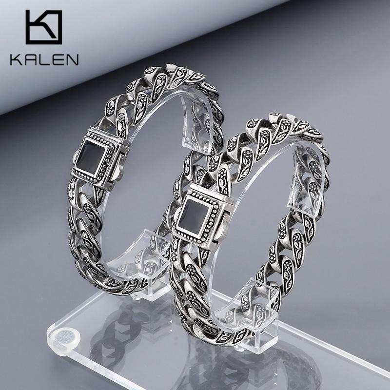 KALEN Braccialetto in Acciaio Inossidabile con Motivo Vintage per Uomo Punk Personalizzato Intrecciato con Ciondolo Accessorio Trendy Gioiello Regalo