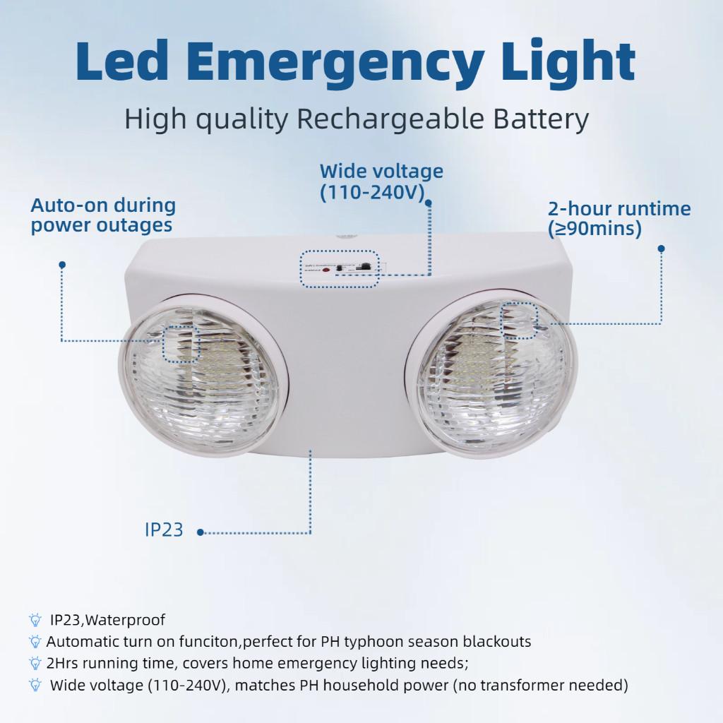 Wall Mounted Dual Head Emergency Light Adjustable Heads Led Lighting Fixtures Rechargeable Auto-On Emergency Lamp