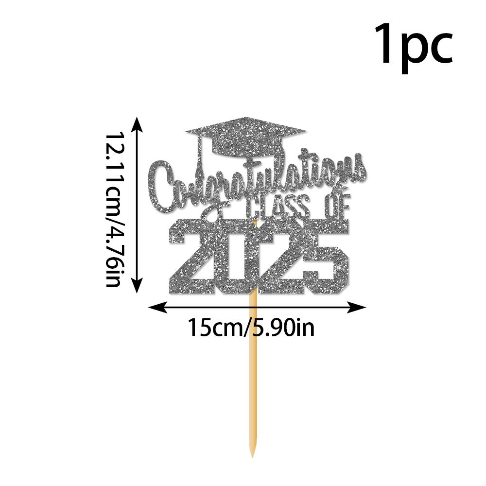 1pcs Congratulations Class of 2025 Graduation Cake Topper Glitter Congrats Grad Cap Cake Picks for Graduation Theme Party Decor