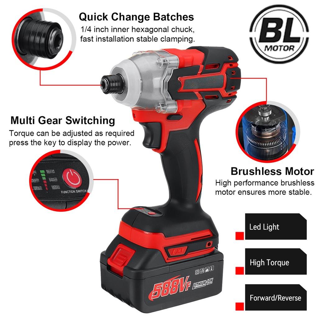 588VF 0-6200 RPM Cordless Brushless Electric Screwdriver Screwdriver Impact Drill Rechargeable Driver Impact Driver Power Tools