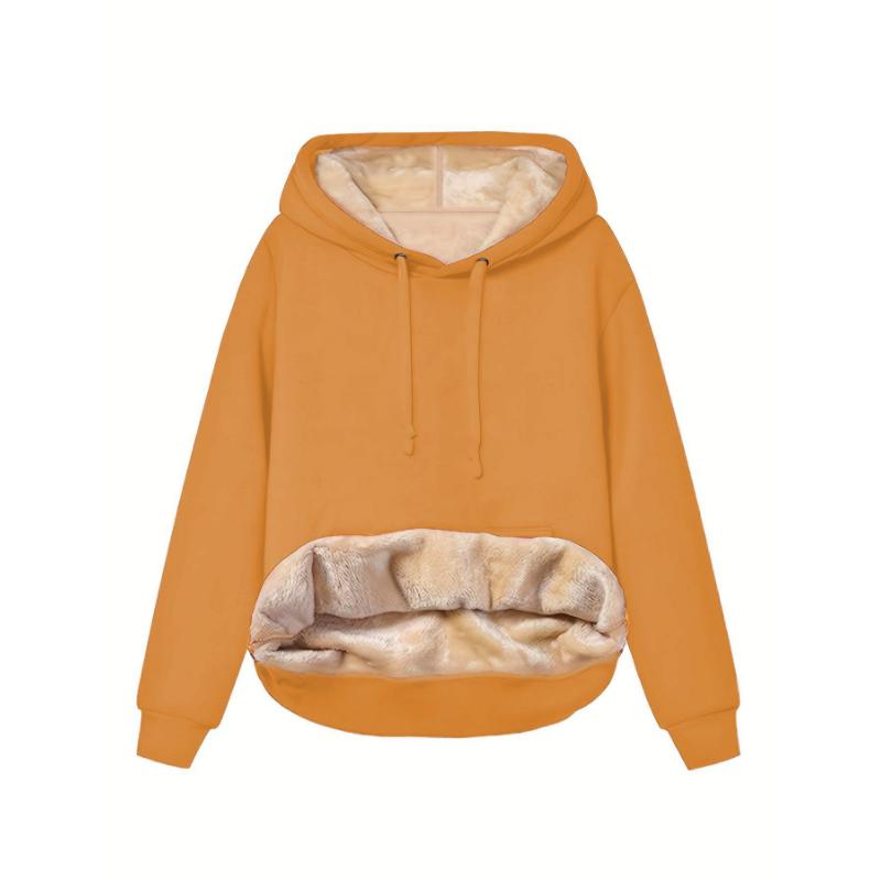 Women Fleece Lined Hoodie, Autumn Winter Warm Lamb Sherpa Lined Pocket Long Sleeve Casual Pullover Sweatshirt