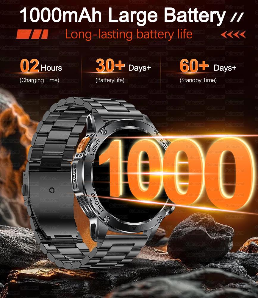 New Military Sports Smart Watch 1000mAh Battery 5ATM Waterproof LED Flashlight Fitness trackr Smartwatch Men