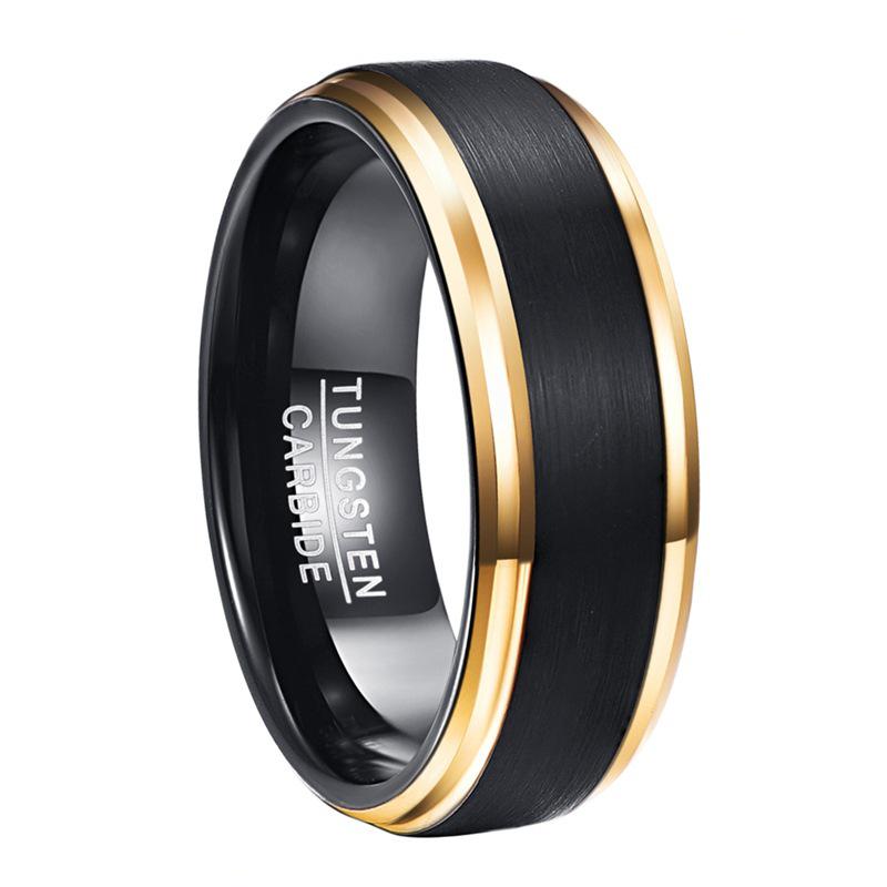 

Men s Tungsten Ring: Black Plated Face with Gold Sides Size 15