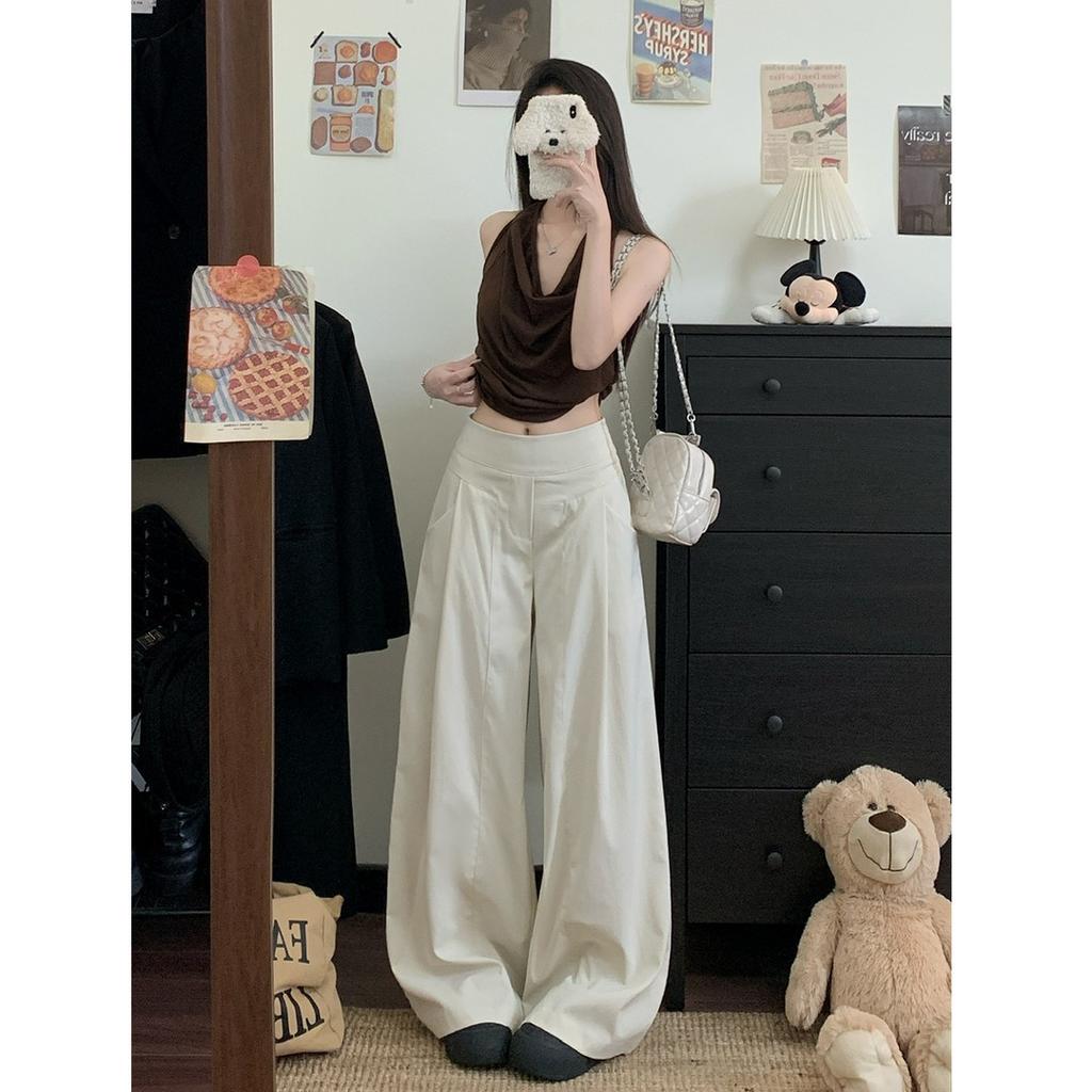 Women's High Waist Wide Leg Pants Loose Lazy Solid Color Straight Floor-Length Palazzo Trousers