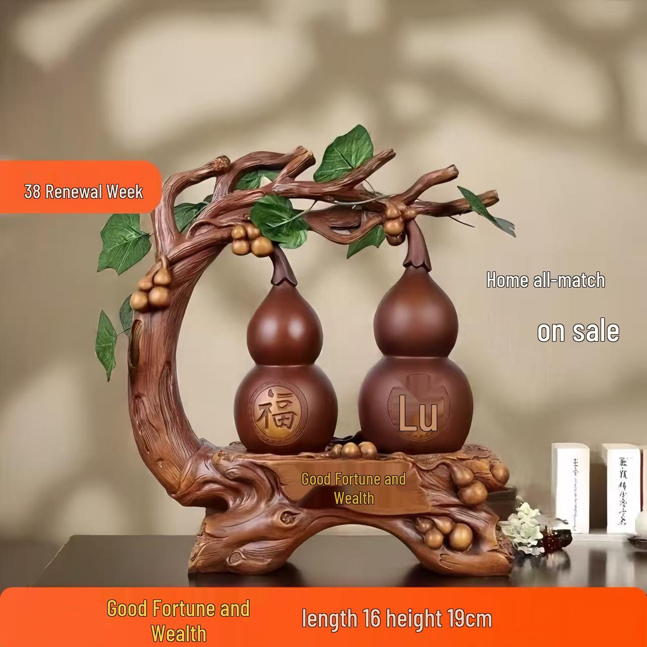 Украшение тыква «Пять благословений»: Процветающий Домашний Декор, Идеально подходит для Нового Дома, Гостиной, Прихожей, Винного Шкафа или в качестве Китайского Подарка на Новоселье.