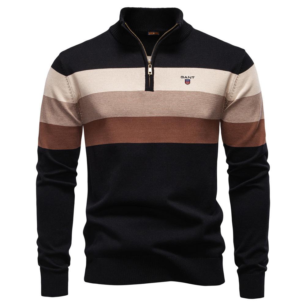 Gant Høst og Vinter Broderi Ny Herre Halv Glidelås Herre Genser Pullover Stripet Lappeteppe Genser