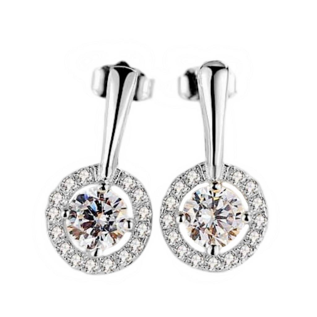Korean Fashion Temperament Hollow Round Sparkling Diamond Silver Stud Earrings