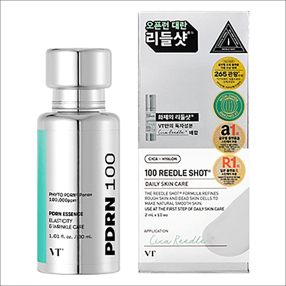 

[VT Cosmetics] PDRN Essence 100 (30ml) + Reedle Shot 100 Stick Pouch Set (10 Packs), Skin Elasticity & Texture Booster, K-Beauty Special Kit 1set