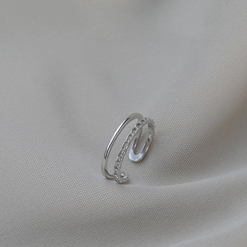 

Кольцо женское из стерлингового серебра 925 пробы, двухслойное - Простое, Легкая роскошь, Новый дизайн в холодном стиле 2022 года Adjustable Open Size