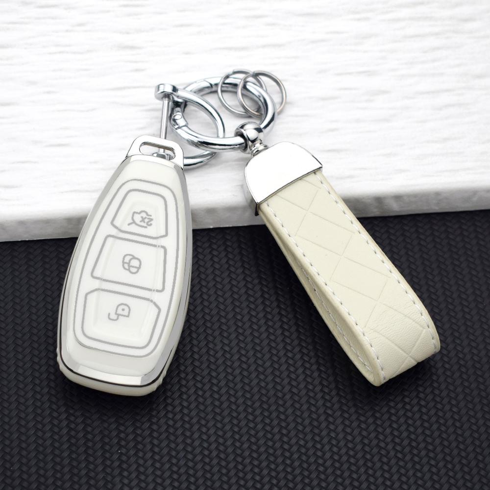 Car Key Case Cover for Ford Focus 3 4 ST MK3 MK4 Fiesta Kuga Mondeo C-Max Titanium 3 Buttons Silvery Key Bag Fob KeyChain Holder