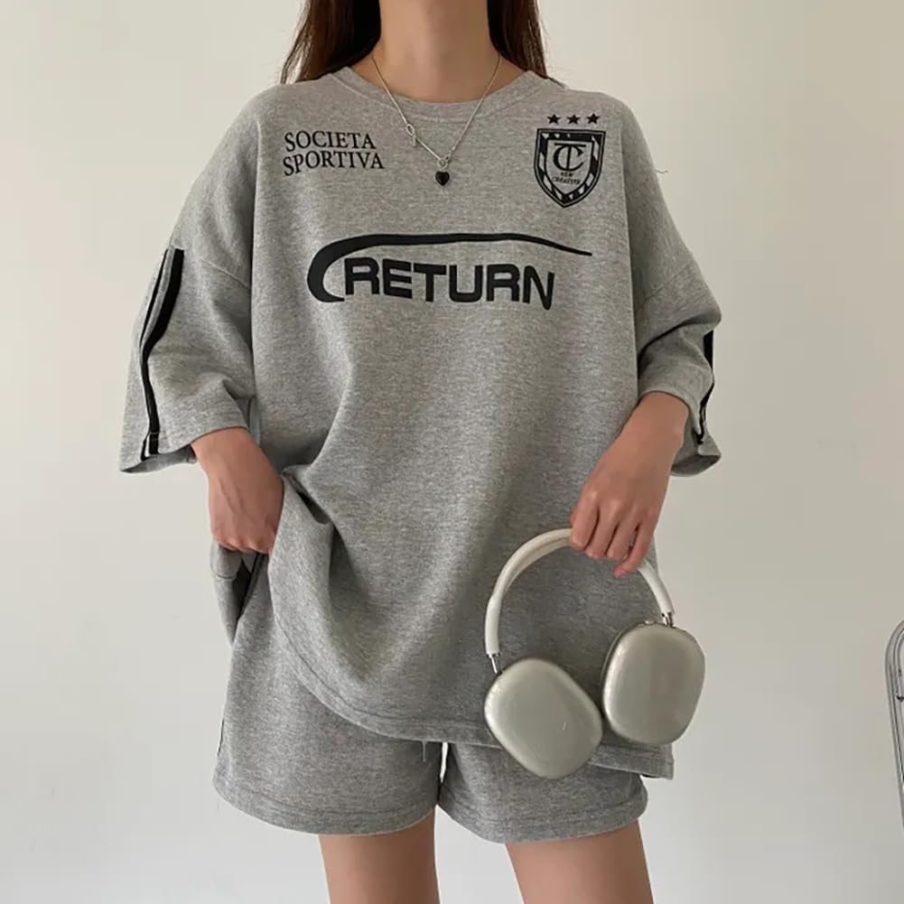 Summer Short Sleeve and Shorts Loose Plus Korean Summer Outfit [mxcgzl] Women's T-Shirt Set, Sweatshirt/Jersey, Fit, Sizes, Casual, Style, Stylish,