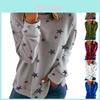 Túnica Casual Feminina Gola Redonda Manga Longa Estampa de Estrelas Camiseta Top Blusa Para Conforto e Estilo Diário