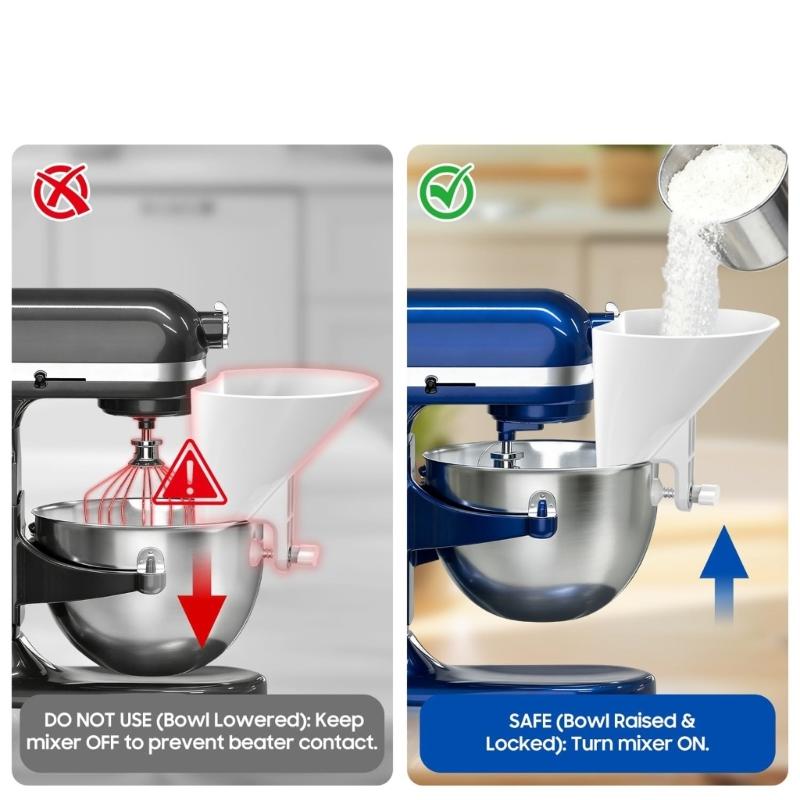 Practical Plastic Mixing Bowl Funnel Pouring Chutes Attachment Mixer Replacement Part Suitable for Most Stand Mixers