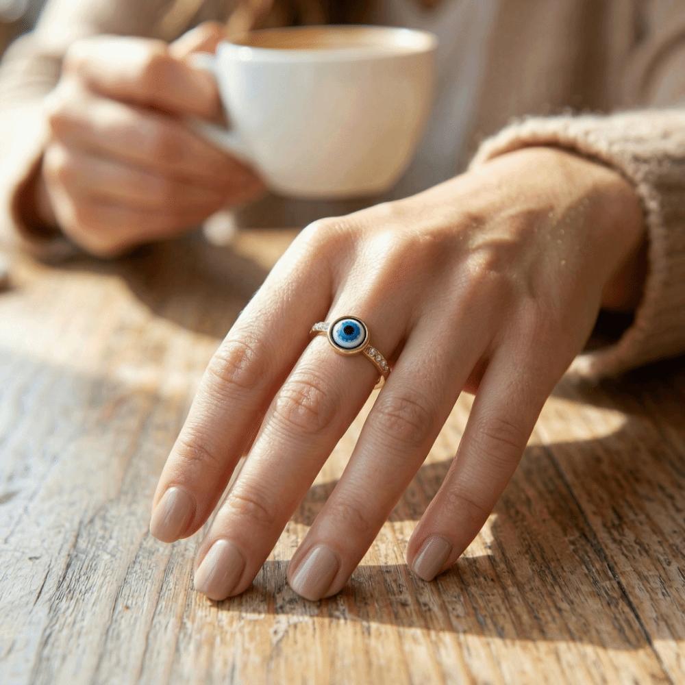 Versatile Use Titanium Steel Ring Simple Style Rhinestone-Studded Ring Fashion Blue Eye Ring  Gift
