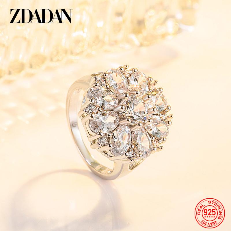 

925 Sterling Silver Flower Amethyst Finger Ring for Christmas Women Party Jewelry Gift 10 білий