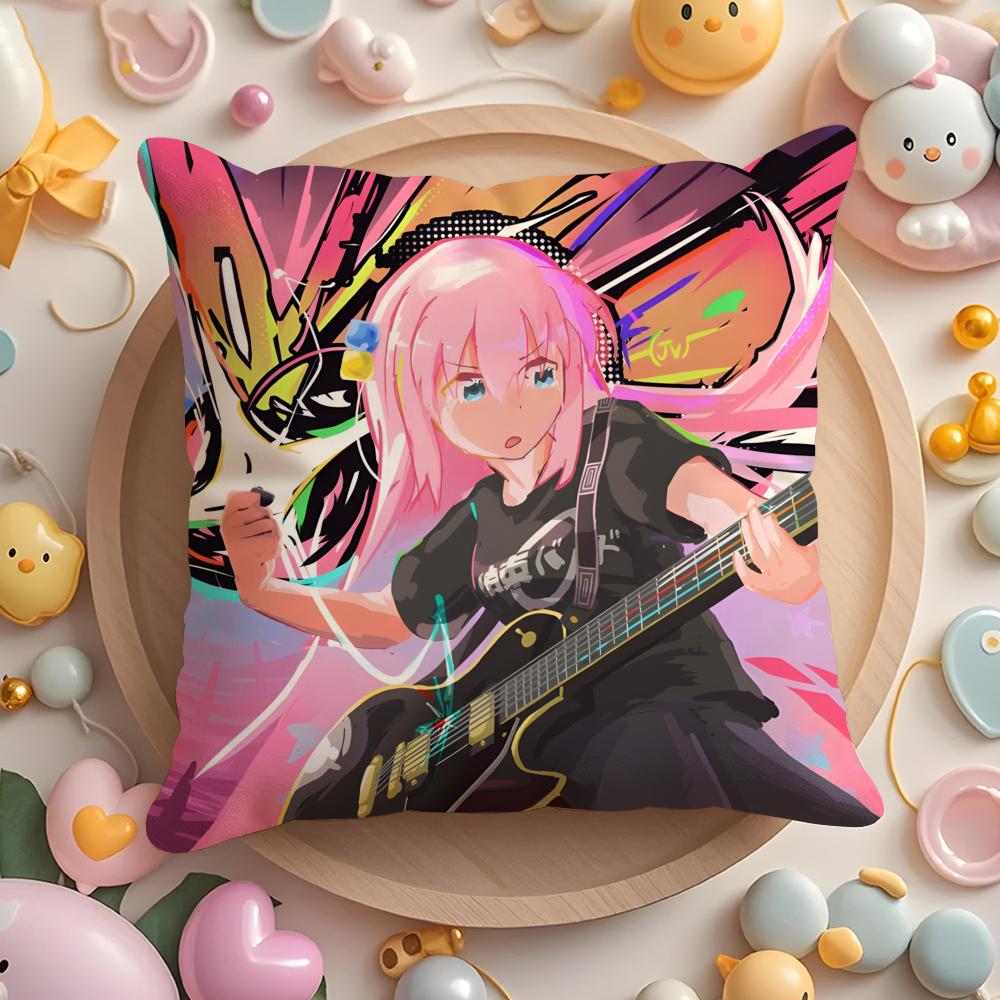 Anime B-Bocchi the Rock Cushion Cover Home & Car Multi-Scene Pillow Cover - Reversible, Soft & Durable for Daily Use