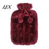 Reusable Hot Water Bag 2L Bottle with Plush Cover, Pompom Drawstring Bag, Winter Warm for Hands, Feet, Stomach 2000ML