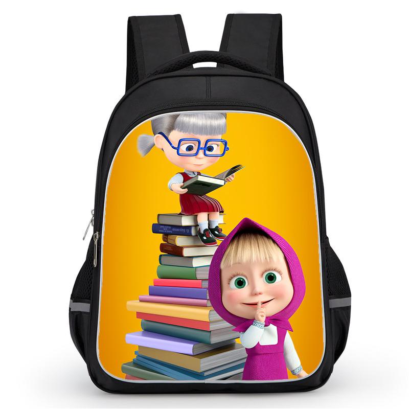 Masha And Bear School Bag Elementary School Cartoon High Definition Printing Large Capacity Zipper Oxford Lightweight Ridge Backpack