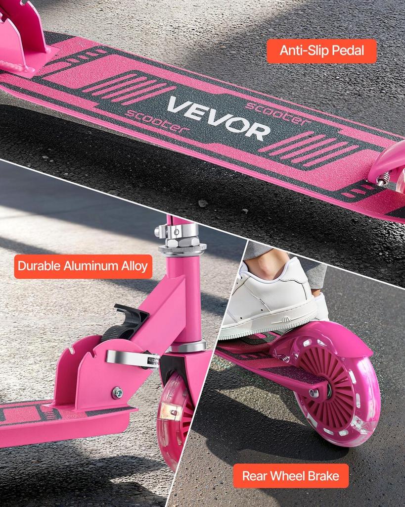 Kick Scooter for Kids Ages 3+, 2-Wheel Toddler Scooter with Light-Up Wheels, Adjustable Height Handlebar, Wide Anti-Slip Deck, Foldable Lightweight