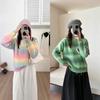 2025 Japanese Petal Style Oversized Gradient Knit Top - Colorful Striped Long Sleeve Outerwear