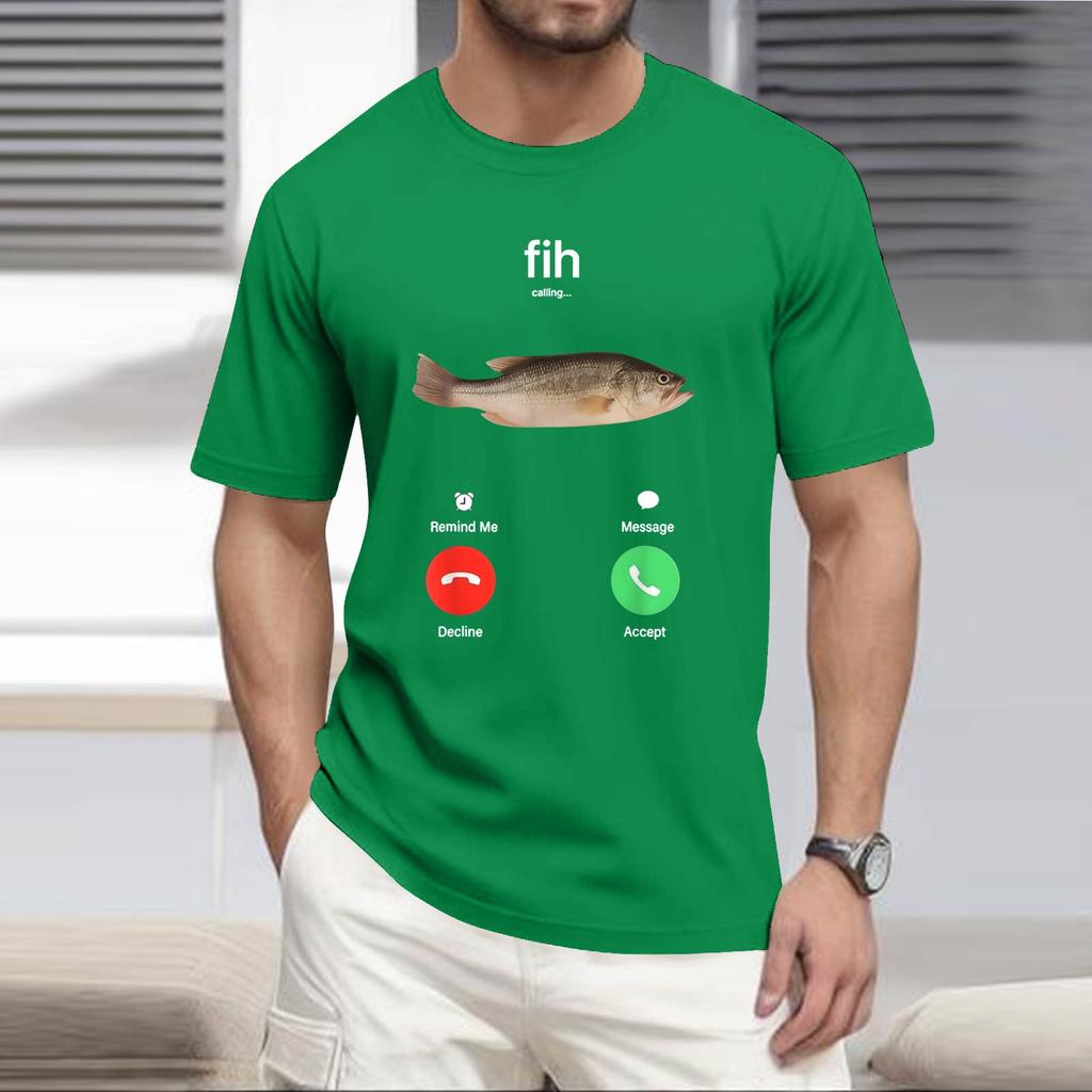 Men's Fashion Printed Round Neck Straight Shoulder Short Sleeve T-Shirt Top