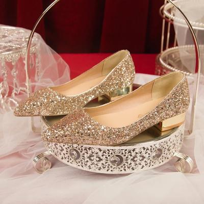 Fashion Sexy  Shiny Sequin Pumps Women 2024 New Pointed Toe Low Heels Wedding Party Shoes Woman Slip-on Bling Glitter Bride Shoes