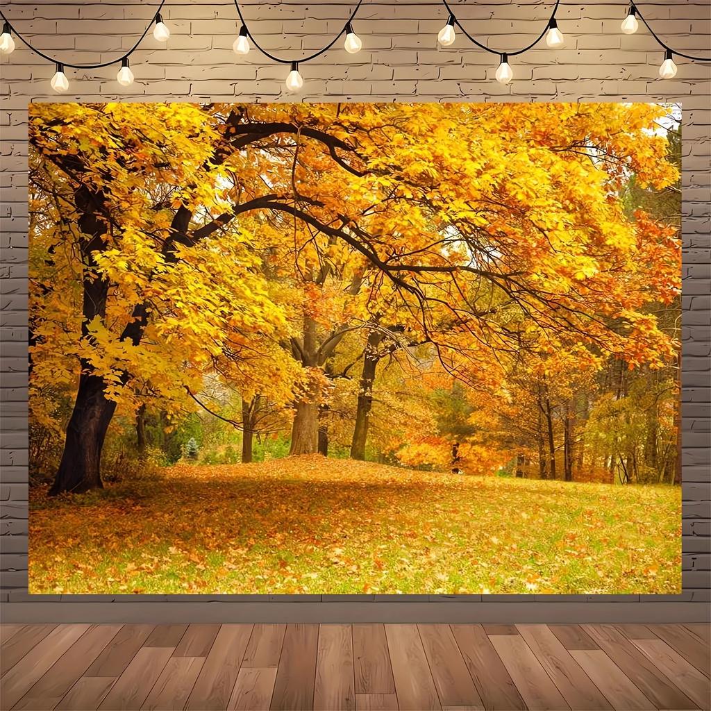 2D Plane 1 Piece of Autumn Landscape Photography Background Polyester Yellow Leaf Forest Scene