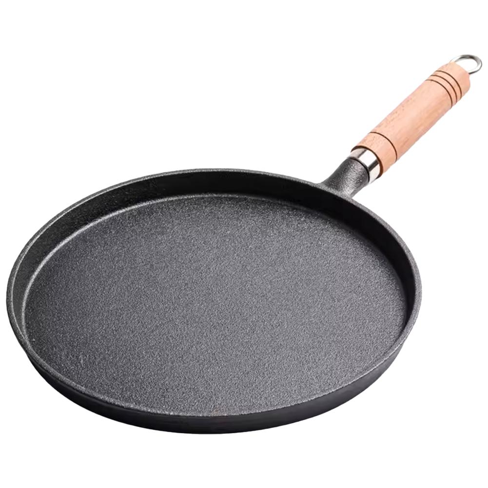 Cast Iron Frying Egg Pan Uncoated Non Stick Flat Bottomed Pan with Handle Breakfast Steak Egg Cooking Pot Omelet Steak Pizza Pot