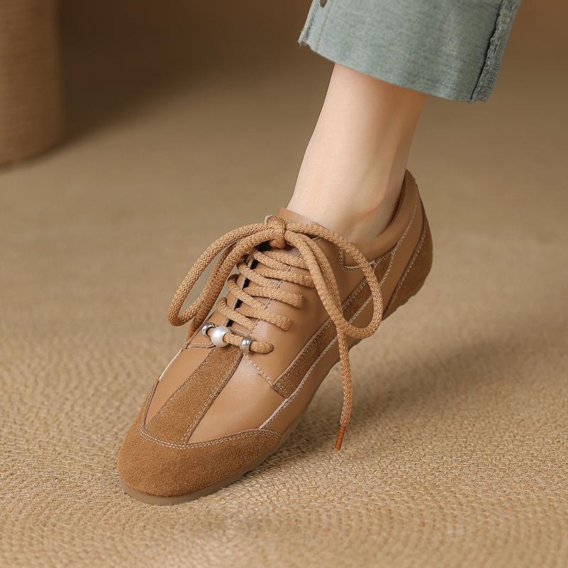 Fashion 2025 New Loafers Lace-up Shoes Woman Suede Leather Slip-on Loafers Casual Moccasins Female Flats Shoes Comfort Spring Shoes